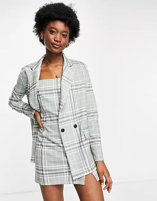 ASOS DESIGN jersey double breasted suit blazer in preppy check | ASOS | ASOS (Global)