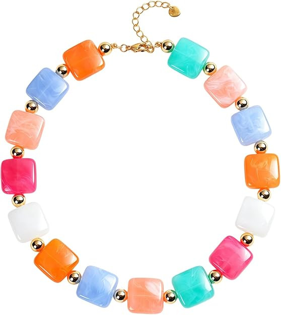 Amazon.com: DHQH Colorful Chunky Beaded Necklaces for Women, Unique Resin Beads Boho Statement Ch... | Amazon (US)
