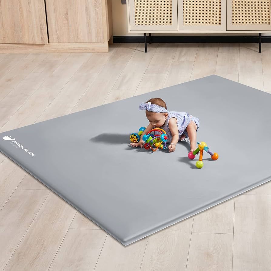 ANGELBLISS Baby Playpen Mat, 71"x 59"x 1.18" Self-Inflating Play Mat for Babies and Toddlers, Roll Up & Waterproof Foam Crawling Mat for Floor, Portable Playmat for Babies with Travel Bag Grey | Amazon (US)