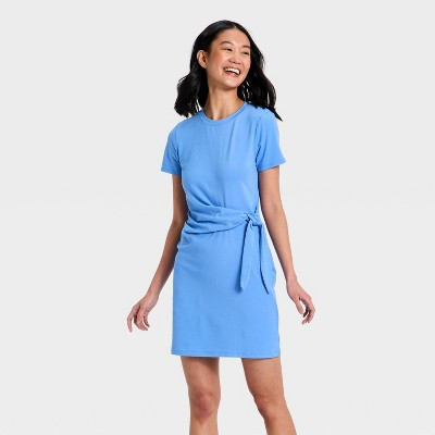 Women's Short Sleeve Tie-Front Knit Midi Dress - A New Day™ Blue XL | Target