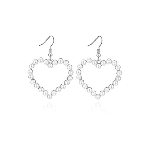 Pearl Heart Earrings Women White Heart Pearl Dangle Earrings Earrings Heart Pendant Elegant Jewelry Bridal Jewelry Wedding Birthday Gifts (Silver) | Amazon (US)
