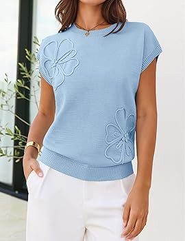 MEROKEETY Women's Summer Short Sleeve Sweater Vest Floral Knit Cute Pullover Tank Tops 2026 Trend... | Amazon (US)
