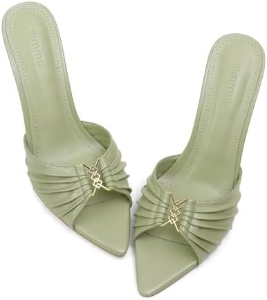 iiimmu 3.5 IN Stiletto Mules High Heels with Pointed Peep Toe Heeled Sandals Faux Leather | Amazon (US)
