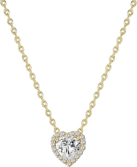 PAVOI 14K Gold Plated Post Faux Diamond Round Solitaire Pendant Halo Necklace | Gold Necklace for... | Amazon (US)