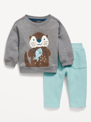 Graphic Fleece Crew-Neck and Waffle-Knit Pants Set for Baby | Old Navy | Old Navy (US)