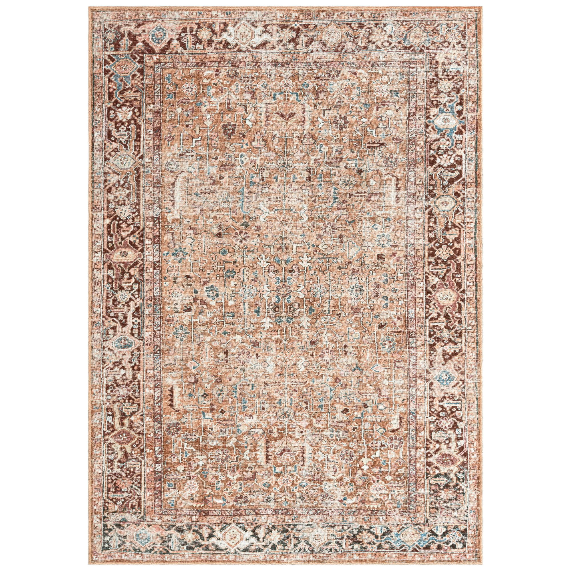 Everwash Callaghan Edith Distressed Vintage Machine Washable Area Rug 6'6"x9'2", Rust | Walmart (US)