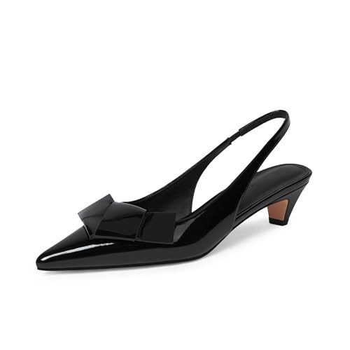 Modatope Black Closed Toe Heels for Women Kitten Black Heels Pointed Toe Sling Back Heels Black Pumps Size 9 | Amazon (US)