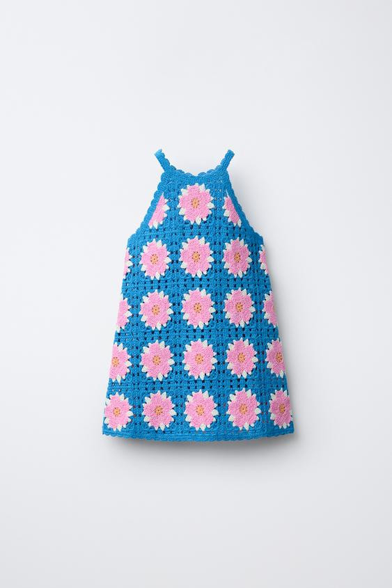 CROCHET KNIT FLORAL DRESS | Zara US