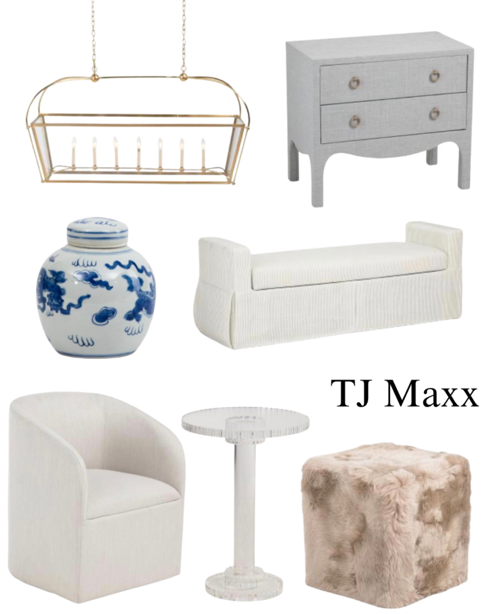 TJ Maxx designer furniture and accessories on sale! Lighting, woven nightstands, ottoman, lucite side table, dining chair, blue and white ginger jar. French, modern, coastal.

#LTKSaleAlert #LTKHome