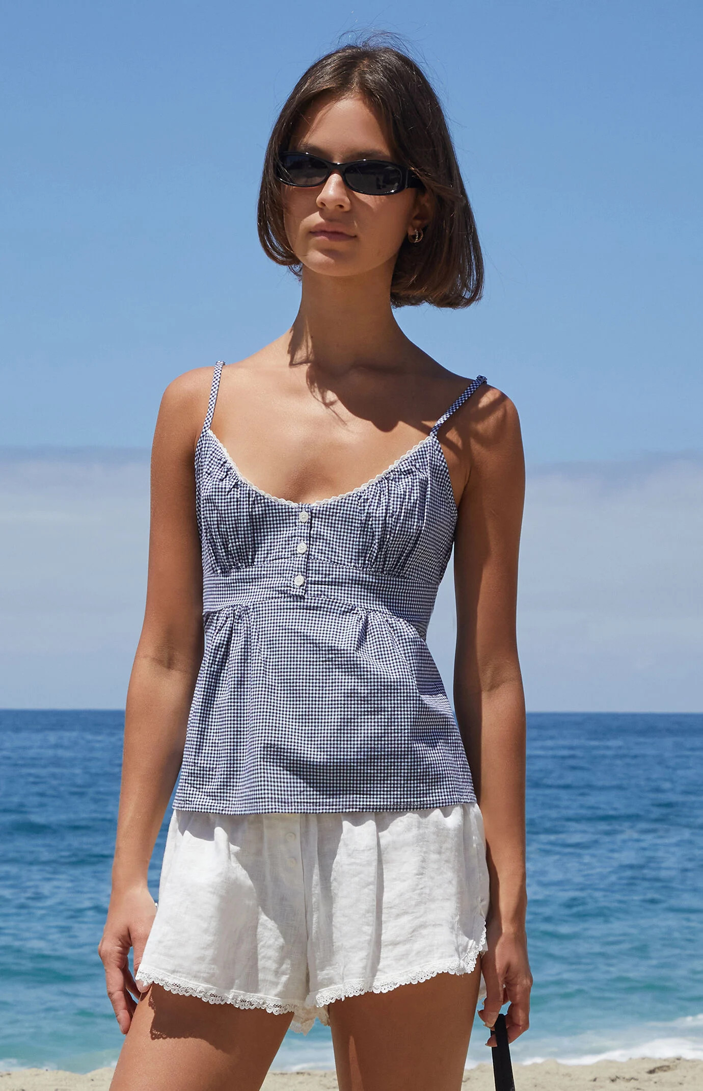 John Galt Women's Gingham Tiffany Tank Top in Blue/White | PacSun