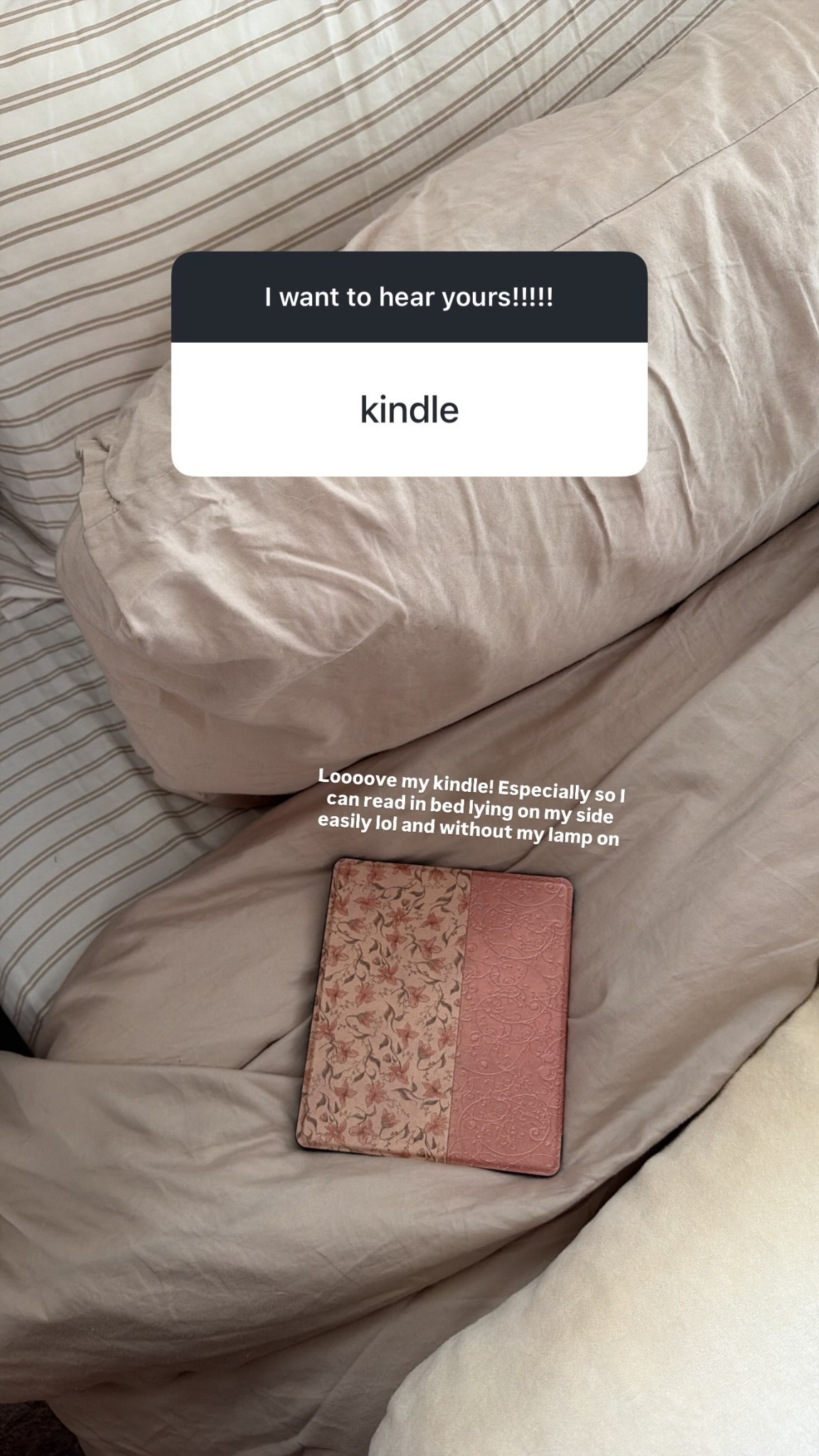 Loooove my kindle! Especially so I can read in bed lying on my side easily lol and without my lamp on

#LTKstorytime #LTKselfcare #LTKdayinmylife