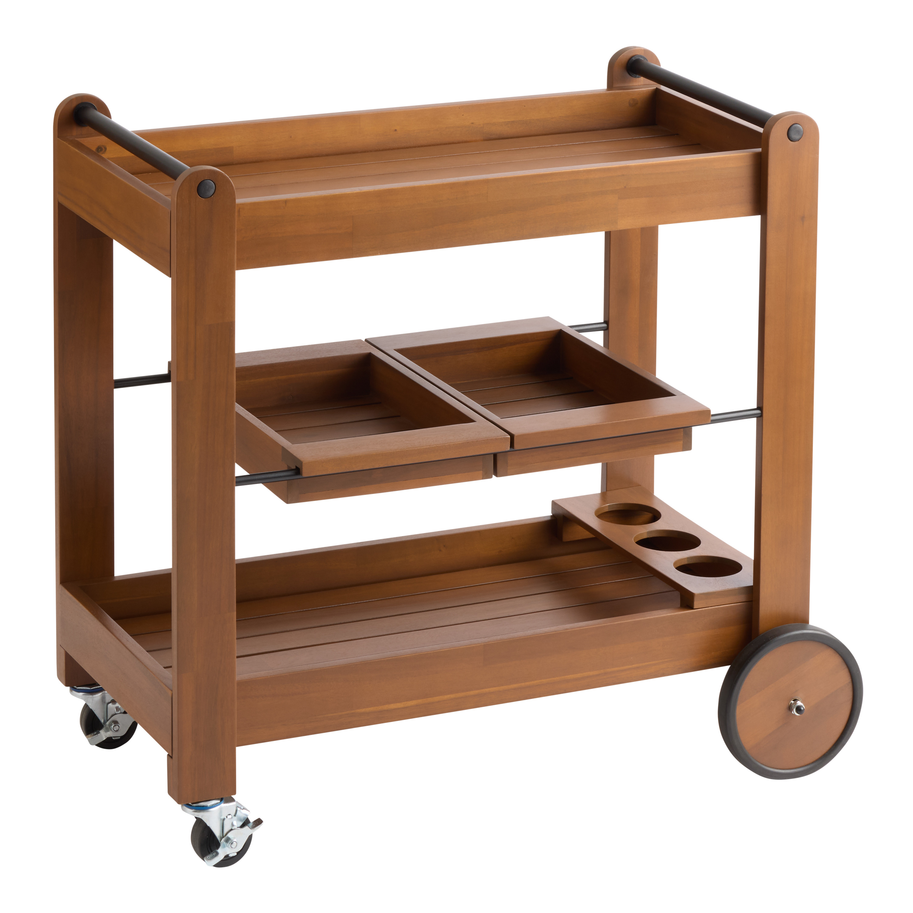 Vista Rolling 2 Tier Outdoor Bar Cart with Sliding Trays | World Market