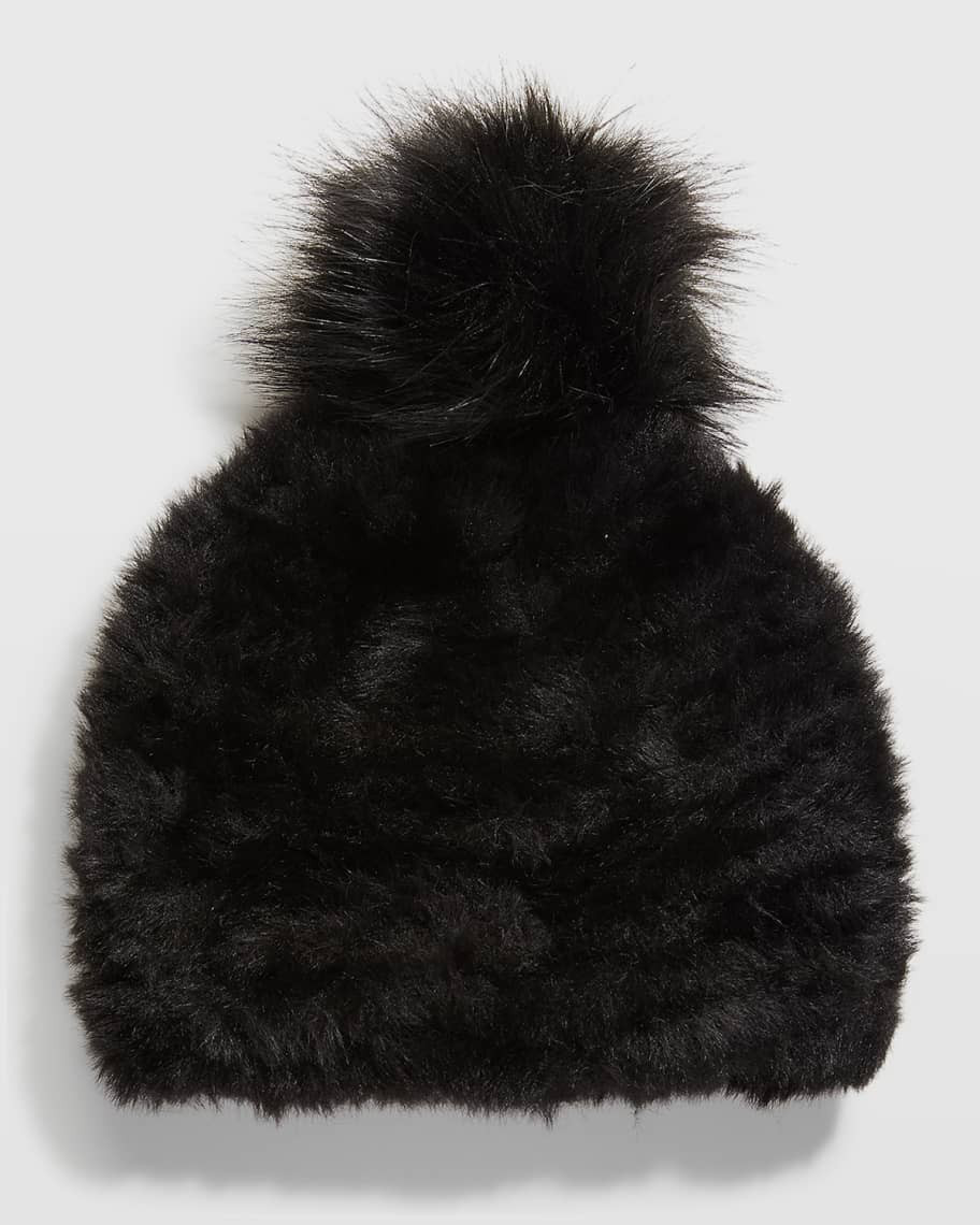 Jocelyn Faux-Fur Knit Beanie w/ Pompom | Neiman Marcus
