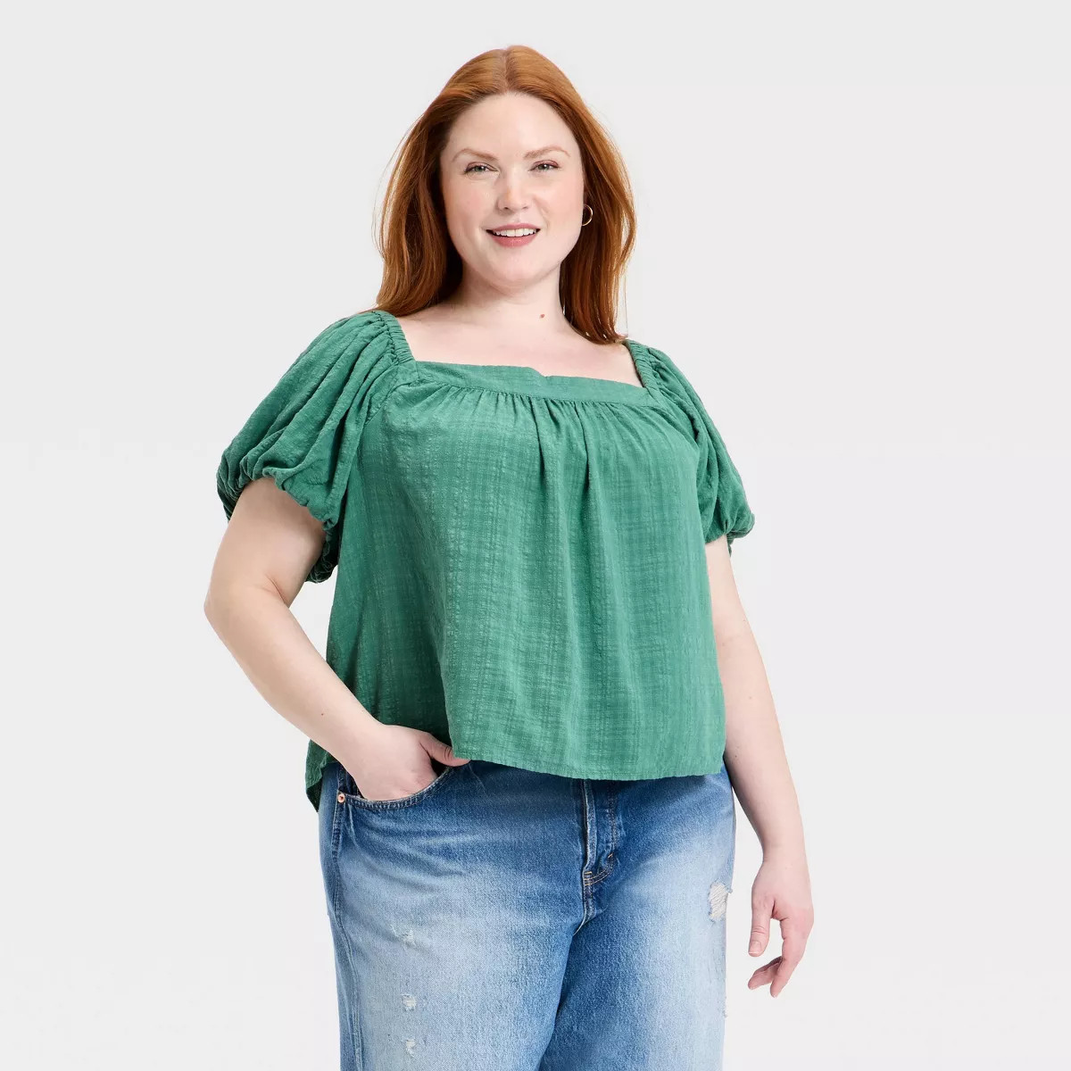 Women's Puff Short Sleeve Blouse - Universal Thread™ Green 4X | Target