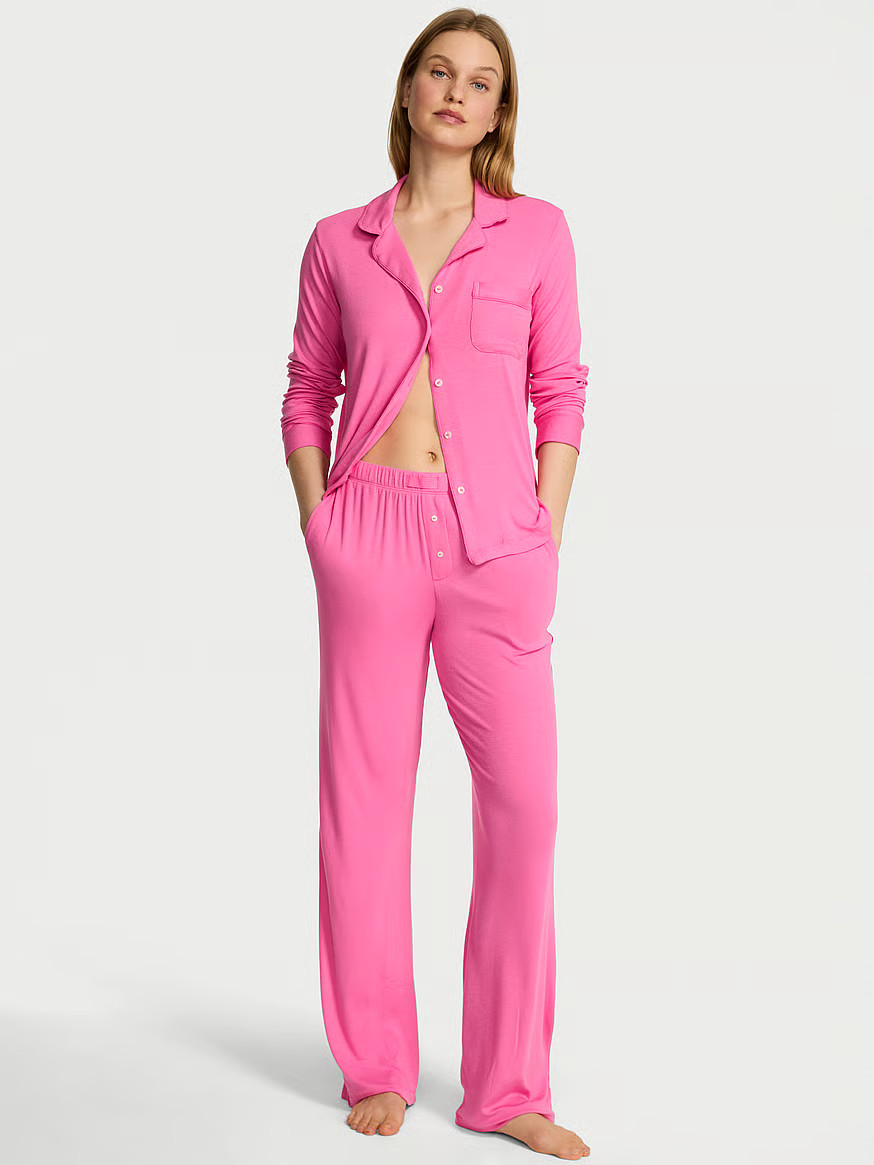 Buy SoSoft Modal™ Ribbed Long Pajama Set, Rose Garden - Order Pajamas Sets online - Victoria's ... | Victoria's Secret (US / CA )