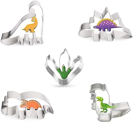 WIXe 5 Pieces Metal Cookie Cutters，Coffee Cookies，Dinosaur Shape Metal Mold，Used in the Kit... | Amazon (US)