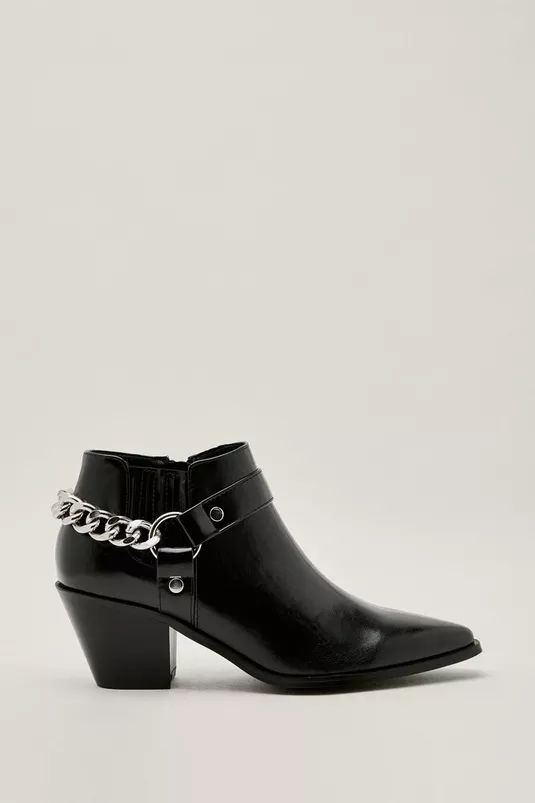 Recycled Curb Chain Pointed Ankle Western Boots | Nasty Gal (US)