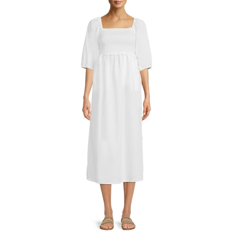 Free Assembly Women's Smocked Midi Dress with Convertible Sleeves | Walmart (US)