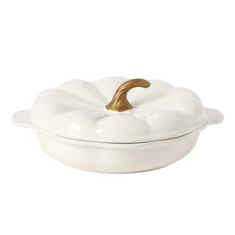 The Pioneer Woman Pumpkin Stoneware 10" Pie Dish with Lid, Linen | Walmart (US)
