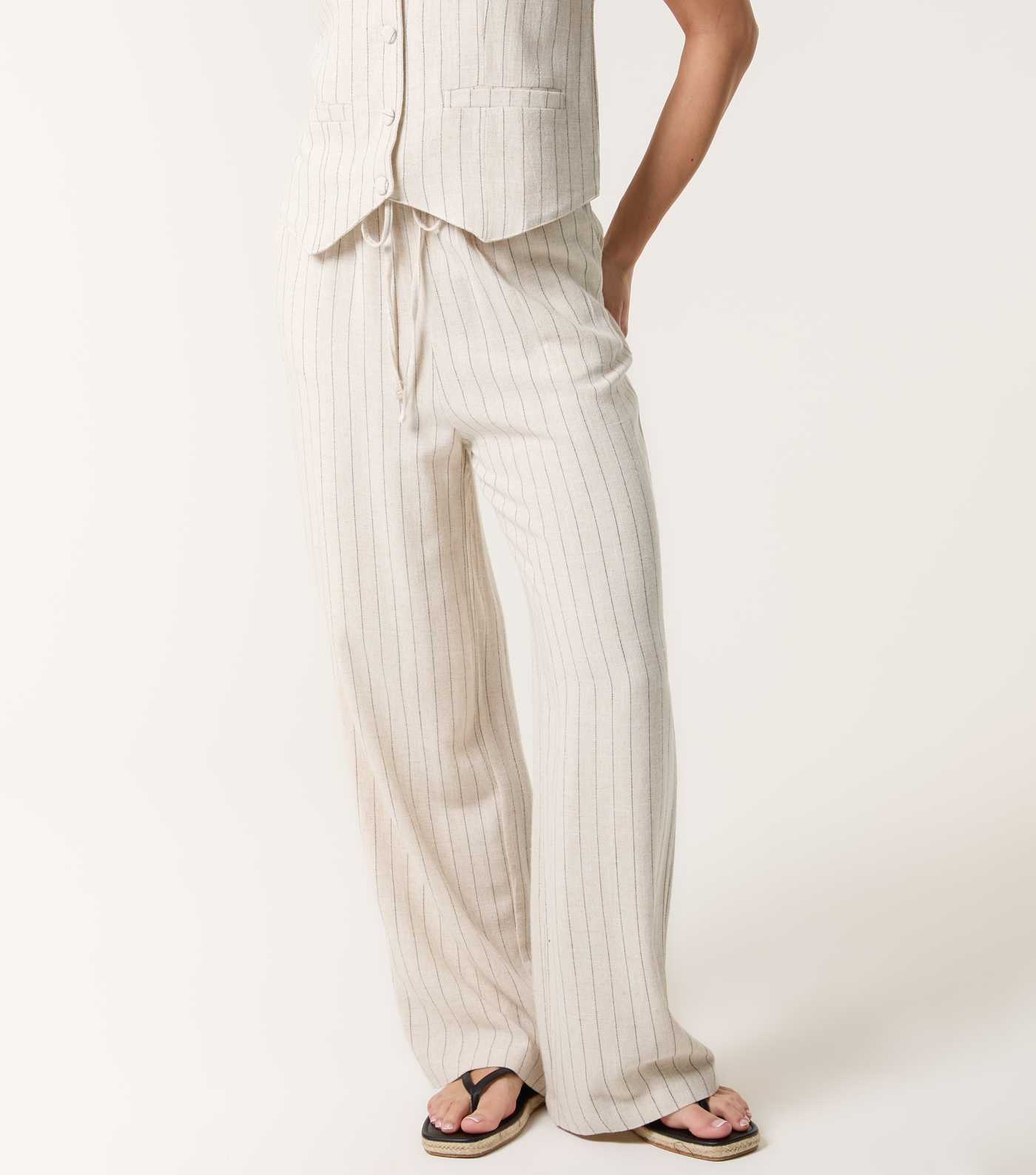 Blue Vanilla Stone Stripe Wide Leg Trousers | New Look | New Look (UK)