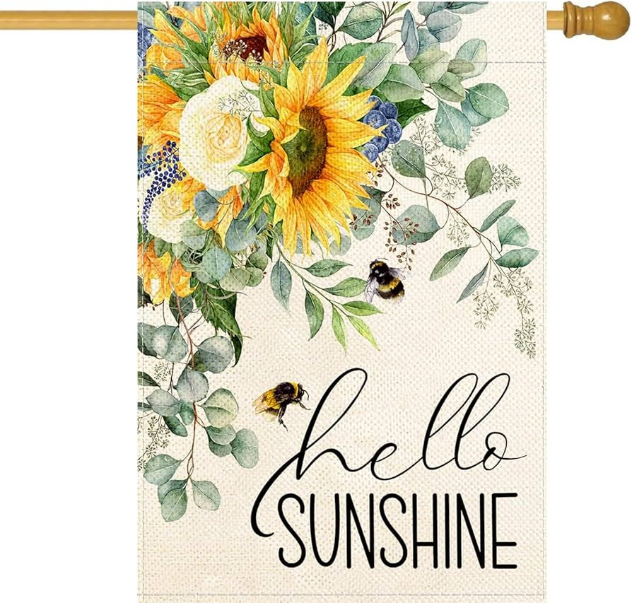 Baccessor Hello Sunshine Spring House Flag Sunflower Bee Eucalyptus Leaves Yard Flag 28 X 40 Inch... | Amazon (US)