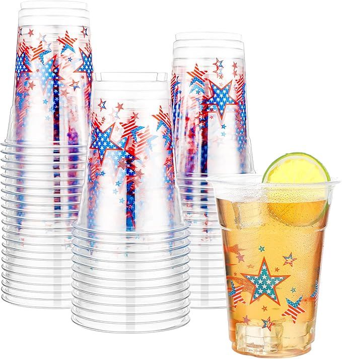 16 Oz Patriotic Stars Party Supplies Tableware Patriotic Printed Plastic Cups 4th of July Cup Red... | Amazon (US)