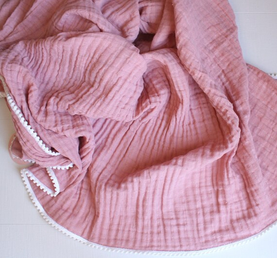 Oversized Muslin Baby Blanket Blush Swaddle Blanket Pom Pom | Etsy | Etsy (US)
