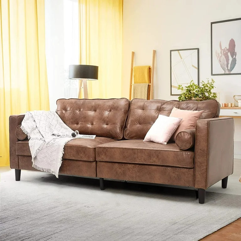 YODOLLA 84.2” Tufted Leather Sofa Couch Mid-Century Modern Couches for Living Room,Apartment,Of... | Walmart (US)