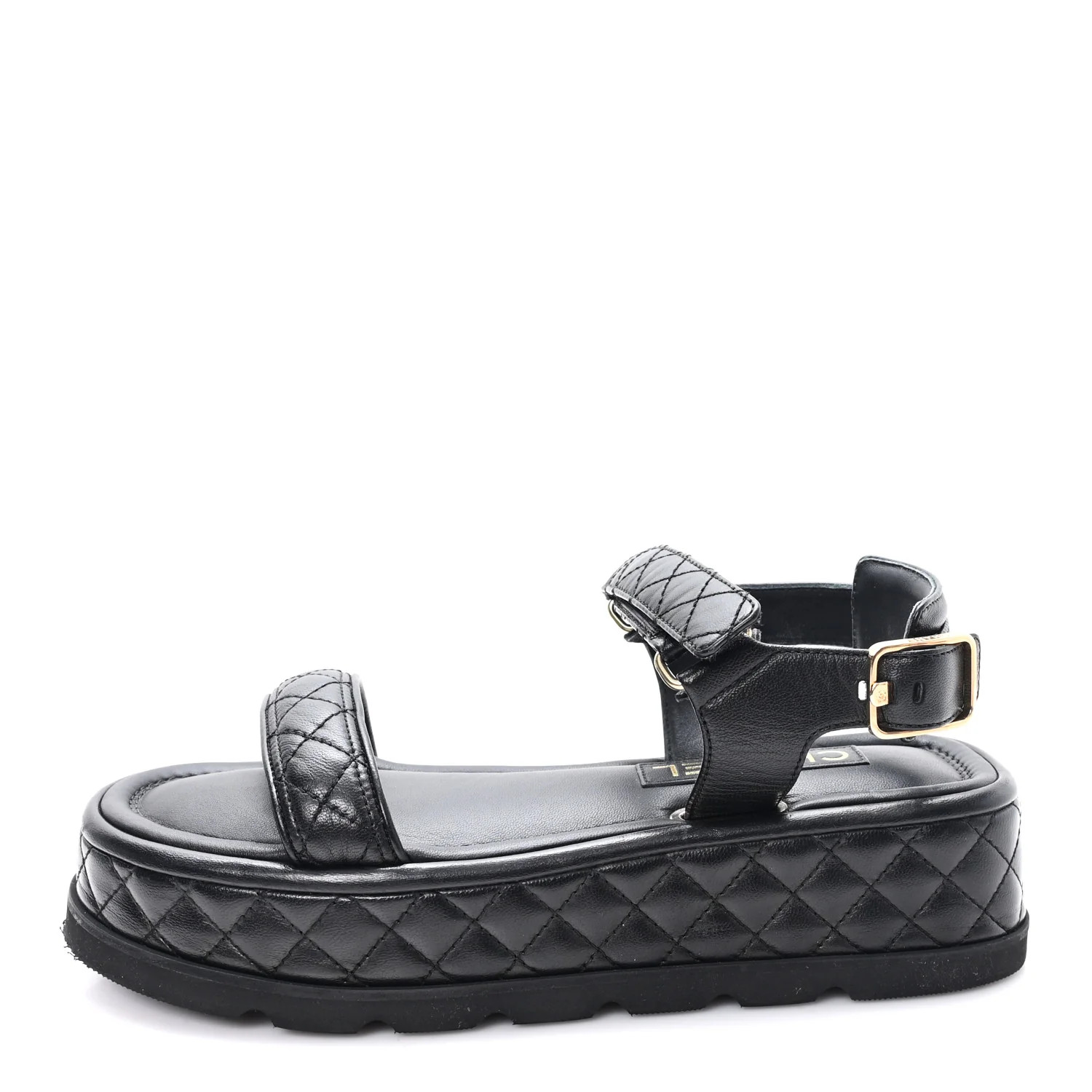 Chanel Lambskin Quilted Platform Sandals 38.5 Black 1858673 | FASHIONPHILE (US)
