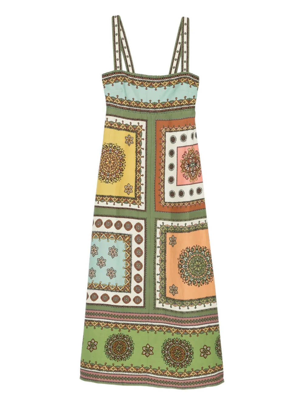 ALEMAIS Contina square-neck Midi Dress | Green | FARFETCH | Farfetch Global