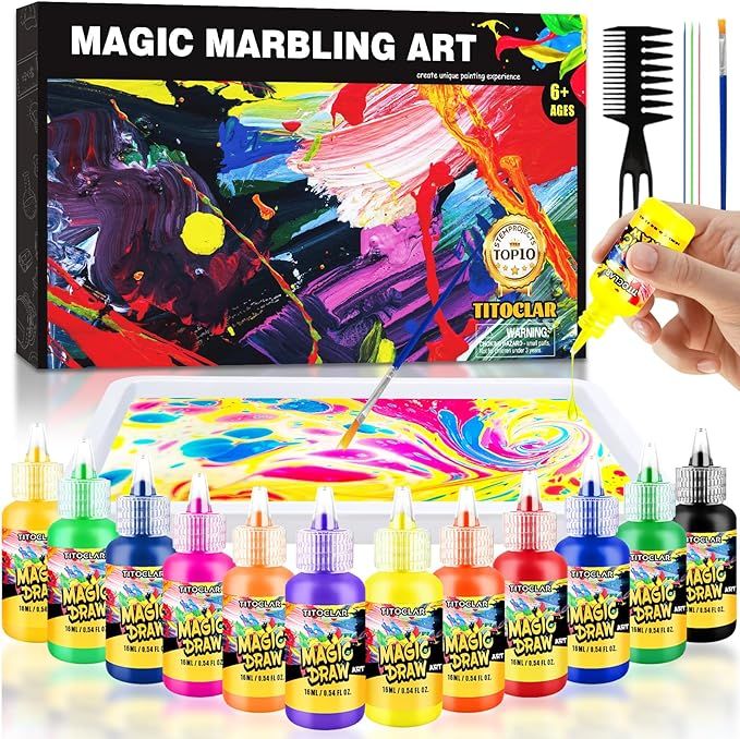 Arts & Crafts For Kids Ages 8-12 6-8,Water Marbling Paint Kit, Art Supplies for Kids,Toys For Gir... | Amazon (US)