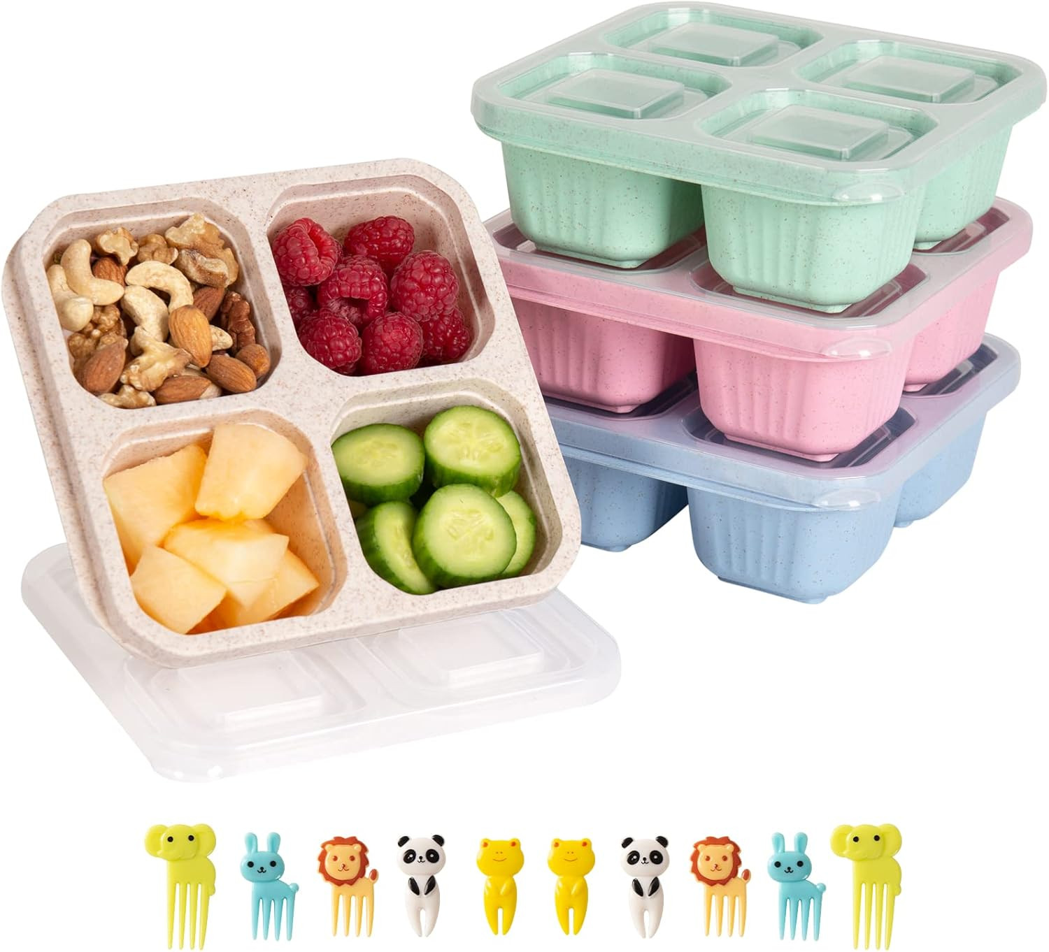 DESLON 4 Pack Snack Containers for Kids Adults, 4 Compartment Bento Snack Box, Reusable Meal Prep... | Amazon (US)