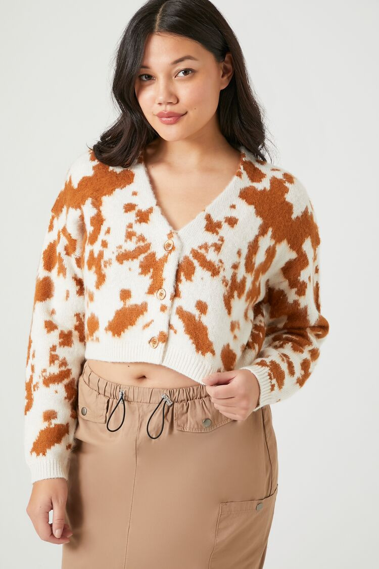Cropped Cow Print Cardigan Sweater | Forever 21 (US)