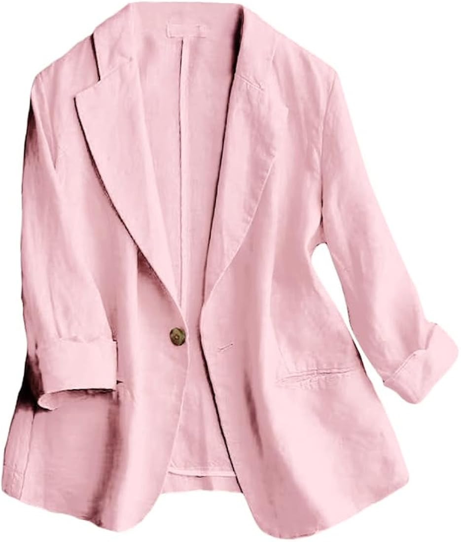 IDEALSANXUN Cotton Linen Blazer Women 3/4 Sleeve Lightweight Blazers Business Casual Suit Jackets | Amazon (US)