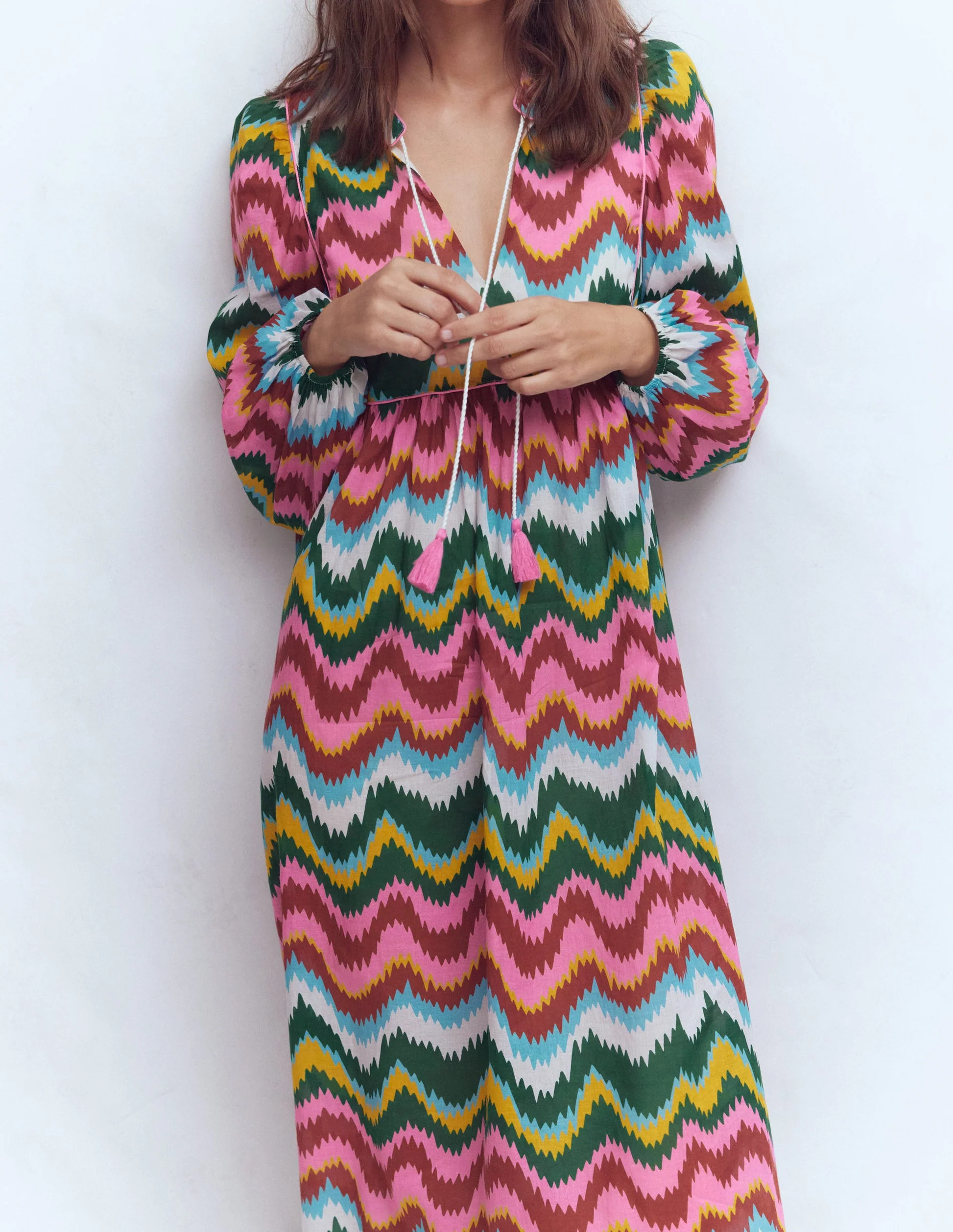 Boho Tie Neck Kaftan-Multi, Zig Zag Wave | Boden (US)