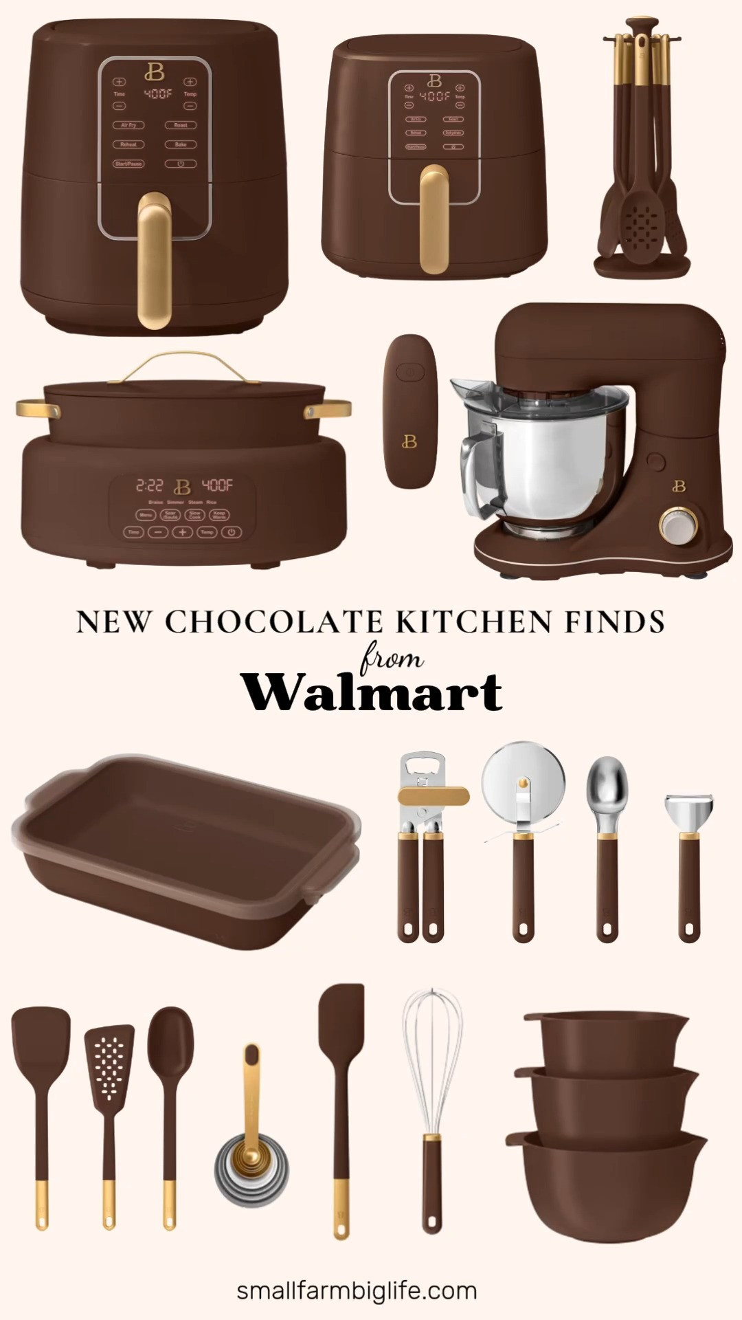 New Chocolate Kitchen Finds From Walmart 🍫 Chocolate is the brand new color in the Beautiful by Drew Barrymore kitchen line, and this rich brown shade is perfect for fall! These Walmart kitchen finds bring warm, cozy style to your countertop along with serious function. The Beautiful 6 Qt Air Fryer and 3 Qt Air Fryer both have TurboCrisp Technology and EverGood ceramic nonstick coating, and the 10 in 1 Electric Multi-Cooker handles everything from soups to slow cooker dinners. For fall baking season, the 5.3 Qt Tilt-Head Stand Mixer, 14-Piece Mix & Measure Set, and 9x13 Stoneware Baker with lid are so good for pies, casseroles, and holiday treats. Round it out with the Silicone Kitchen Utensil Sets, the 4-Piece Essentials Gadget Set, and the Hands-Free Electric Can Opener for a coordinated chocolate brown kitchen. These pieces make a great fall kitchen refresh, and they would make amazing gifts for anyone who loves to cook!

#walmartfinds #beautifulbydrewbarrymore #kitchenfinds #fallkitchen #brownkitchendecor 

 #LTKfoodie #LTKSeasonal #LTKHome