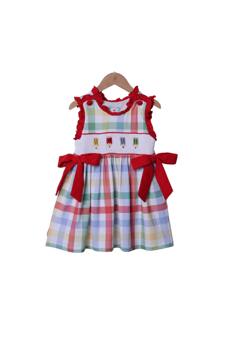 Smocked Pencils School Plaid Dress | The Smocked Flamingo