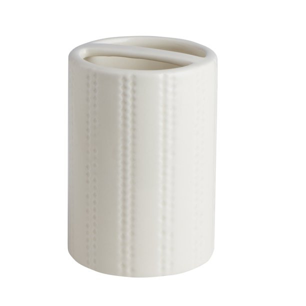 My Texas House Alice Ivory Embossed Stripe Ceramic Bathroom Tumbler - Walmart.com | Walmart (US)