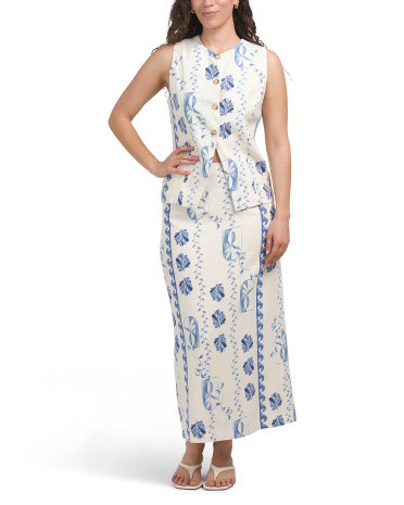 2pc Linen Blend Vest And Skirt Set | TJ Maxx
