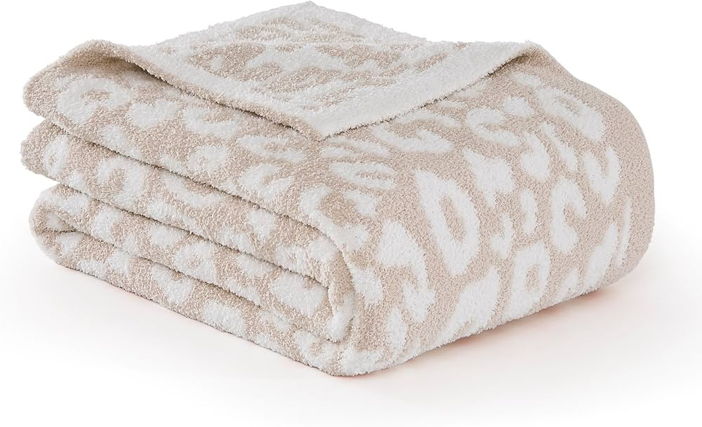 R.SHARE Beige Leopard Cheetah Print Throw Blanket 50x70 Inch Reversible, Super Soft Feather Knit Microfiber Comfy Cozy Lightweight Fluffy Fuzzy Warm Cute for Couch Sofa Chair Bed | Amazon (US)