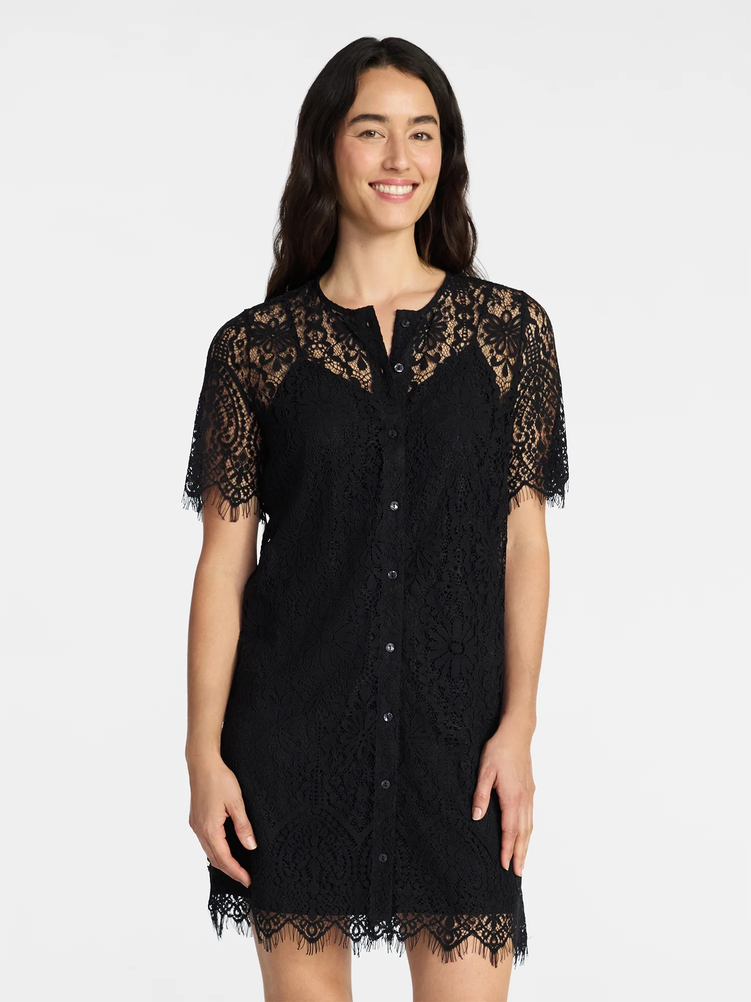 Time and Tru Women's Mini Lace Shirtdress, Sizes XS-XXXL | Walmart (US)