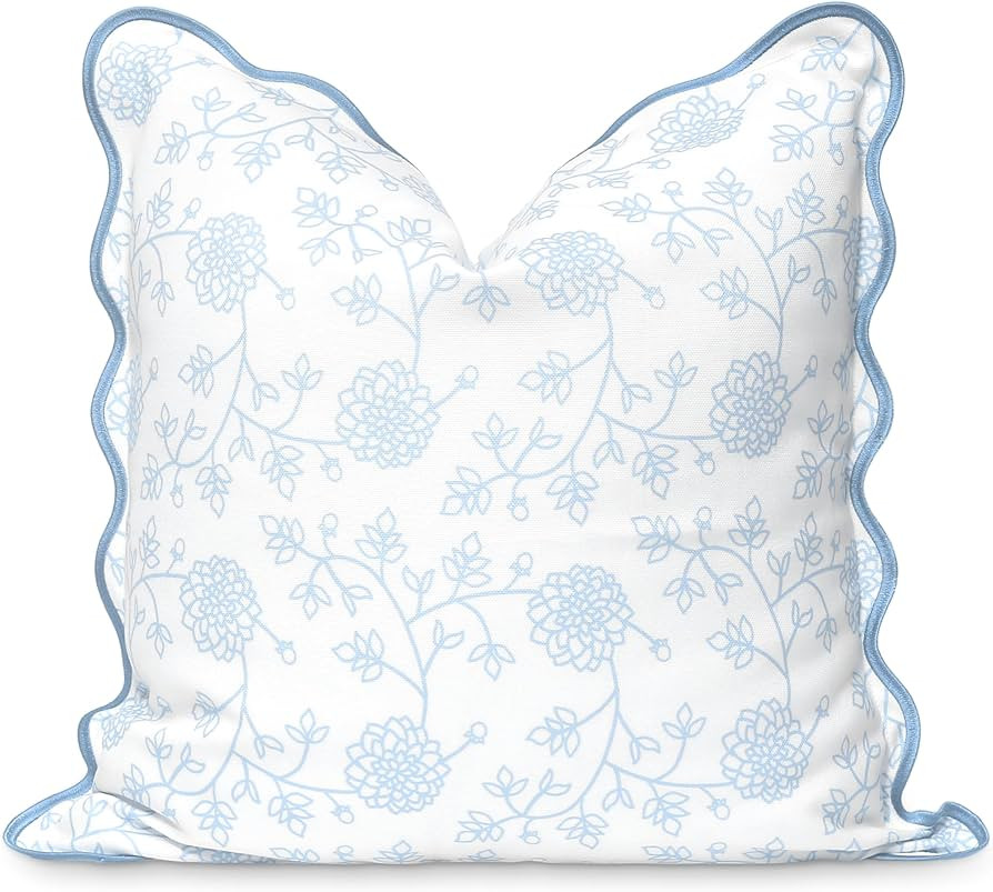 Hofdeco Premium Coastal Patio Indoor Outdoor Scalloped Throw Pillow Cover Only, 20"x20" Water Rep... | Amazon (US)