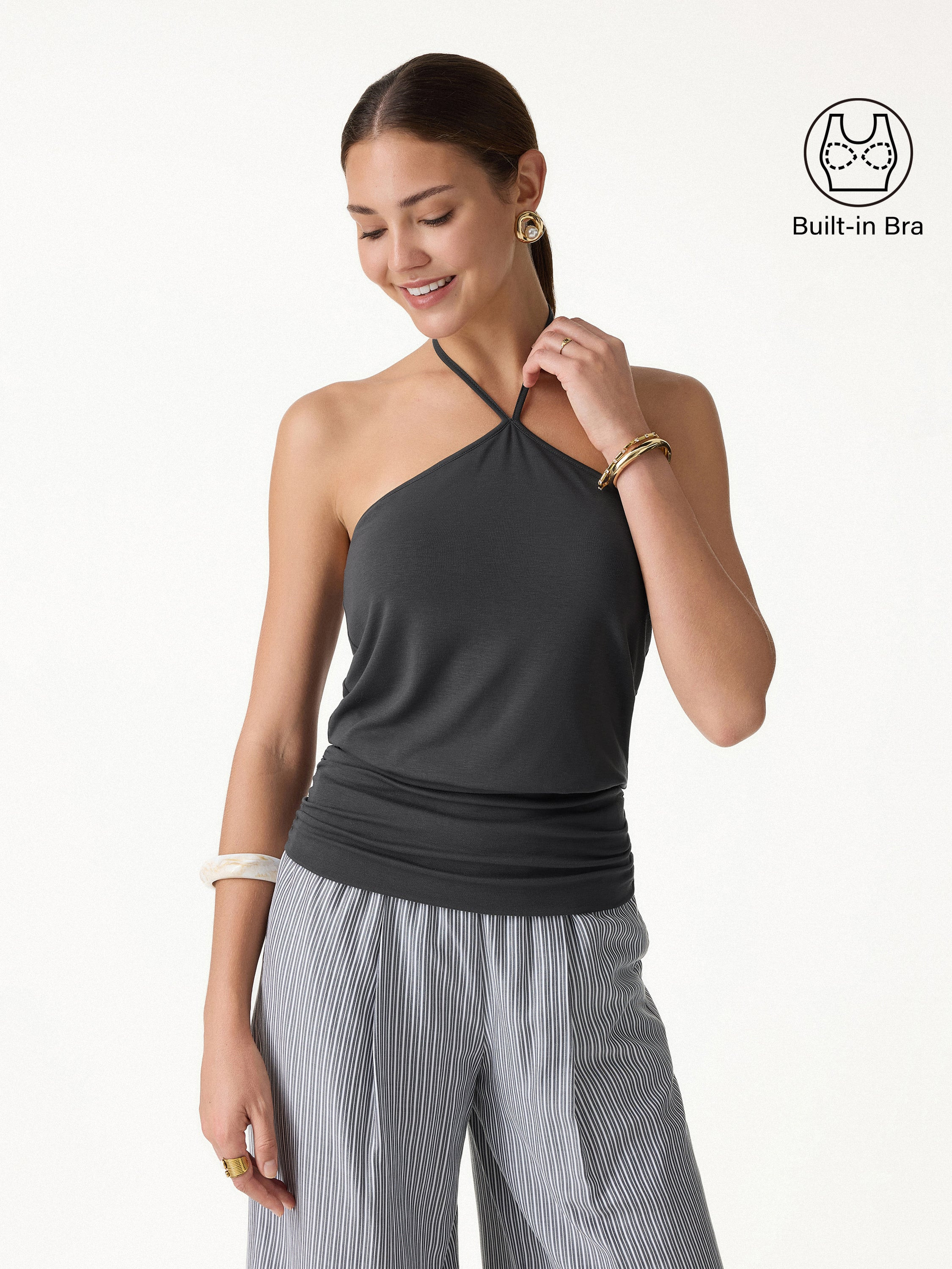 CoolTouch Halter Ruched Hem Bra Top | OGLmove