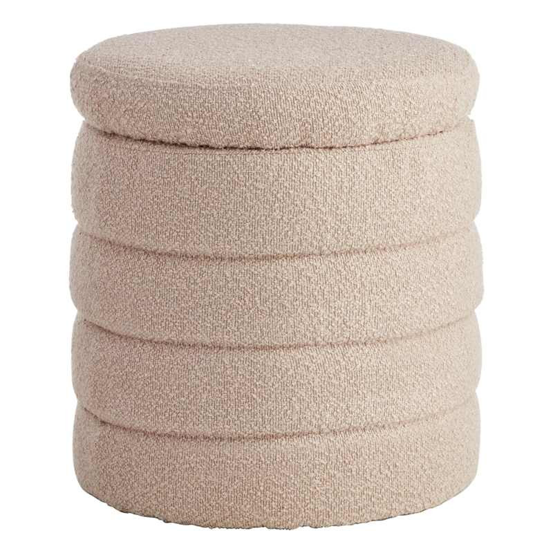 Pax Boucle Round Storage Ottoman, Taupe | At Home