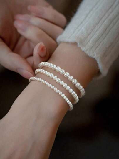 1pc 2/3/4/Mm Pearl Bracelets Dainty Pearl Beaded Bracelet Bracelet Stretch Bracelet Bridesmaid Pa... | SHEIN