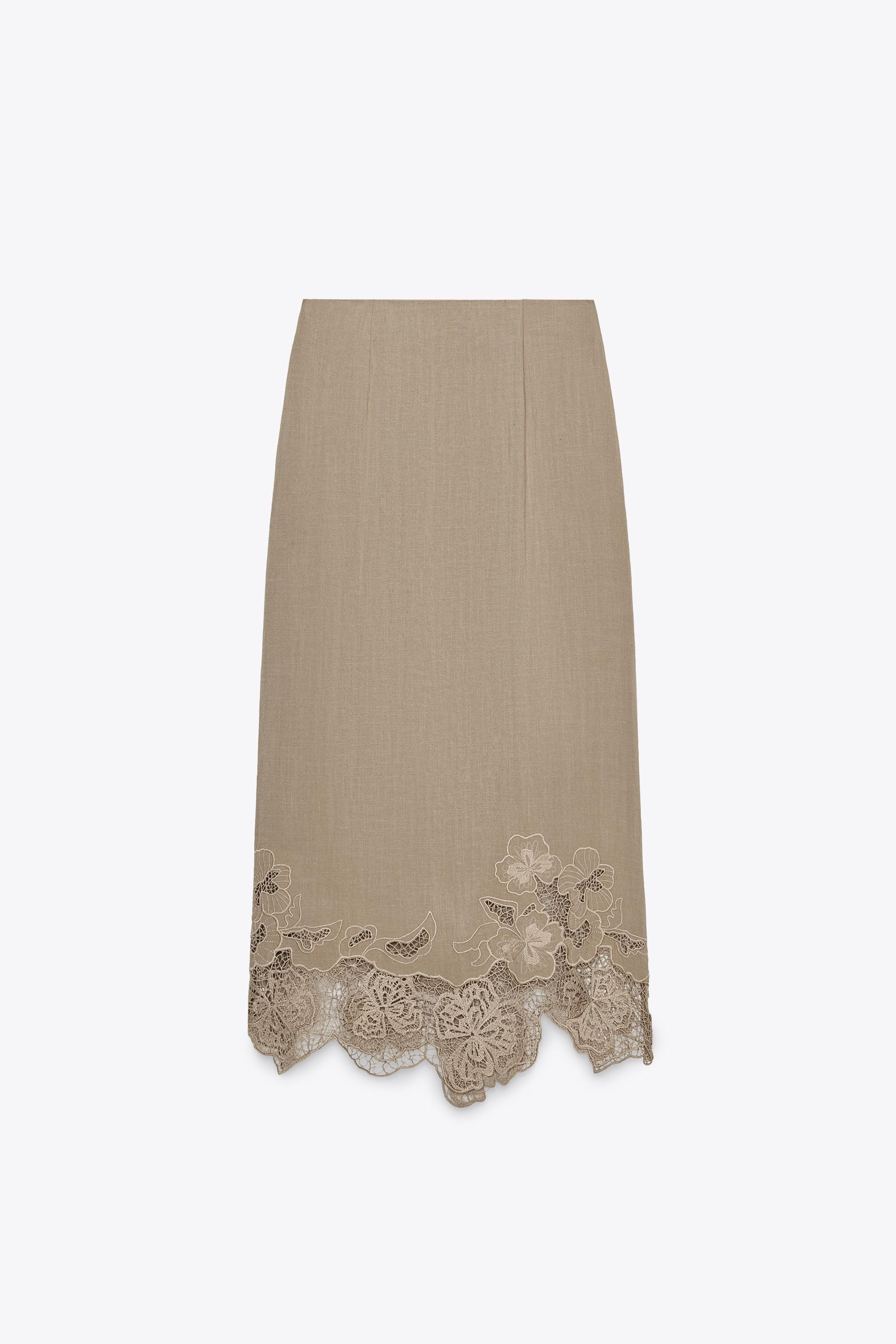 EMBROIDERED MIDI LINGERIE SKIRT | Zara US