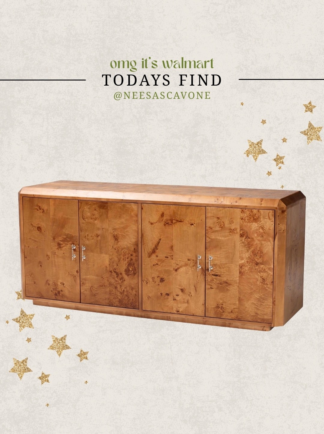 RUN don’t walk 🏃🏻‍♀️ this Walmart burl wood sideboard is giving high-end designer vibes without the designer price tag.

The warm wood tone + burl texture makes it the perfect statement piece for a dining room, living room, or entryway. It looks like something you’d find at Pottery Barn or CB2… but it’s Walmart 🤭

If you love elevated, neutral home decor and affordable luxury furniture finds — this one is GOOD.

#WalmartFinds #WalmartHome #BurlWood #BurlWoodFurniture #Sideboard #Credenza #DiningRoomDecor #LivingRoomDecor #EntrywayDecor #AffordableHomeDecor #LuxuryForLess #HomeDecorFinds #NeutralHomeDecor #ModernTraditional #LTKHome

#LTKSpringSale #LTKHome #LTKdayinmylife