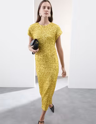 Sequin Round Neck Midaxi Shift Dress | Marks and Spencer US