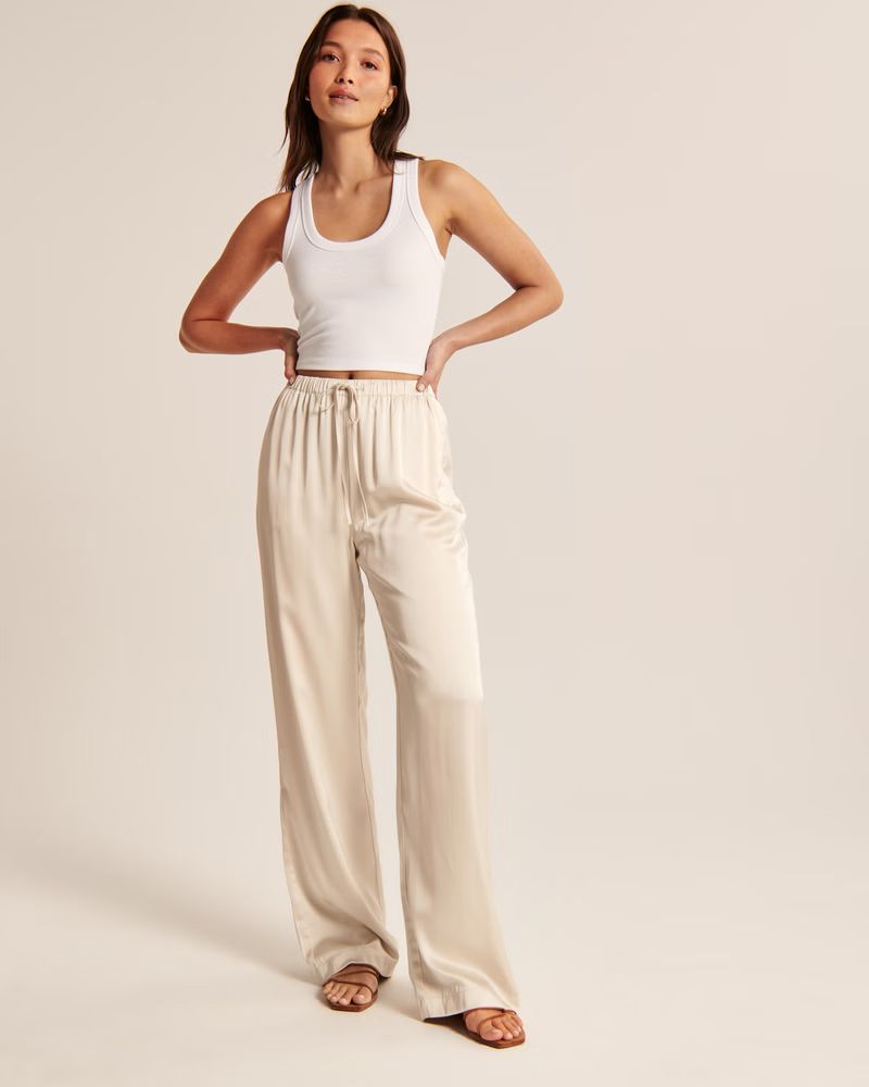 Satin Pull-On Wide Leg Pant | Abercrombie & Fitch (US)