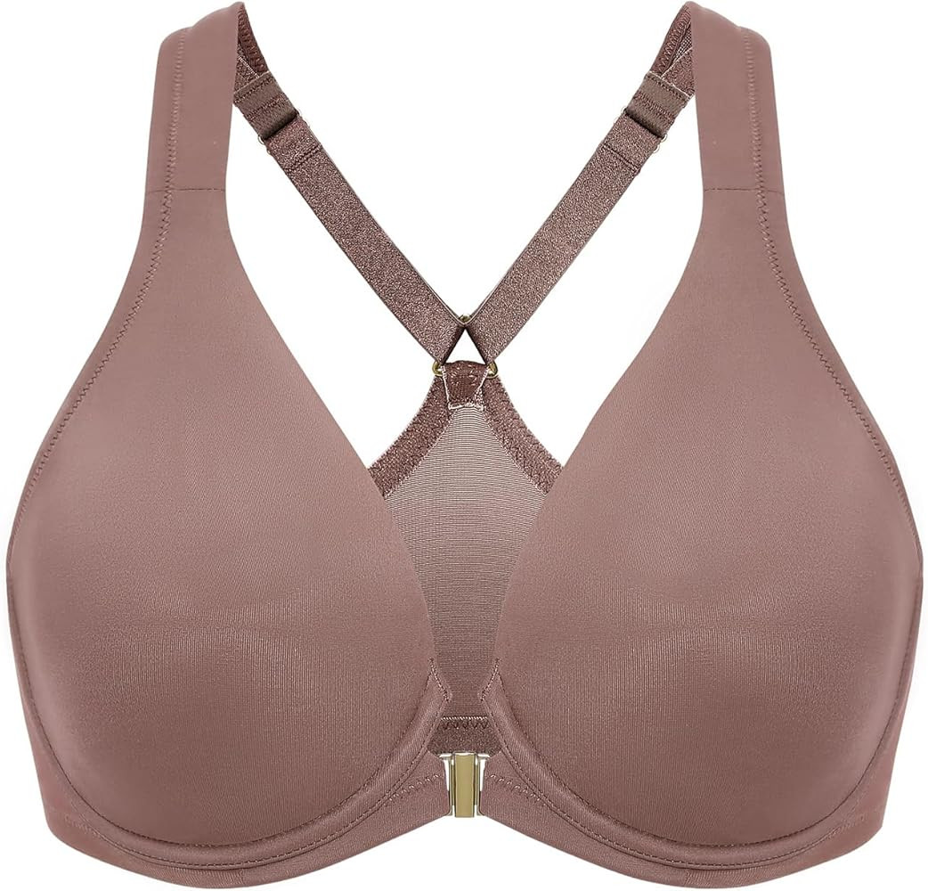 DELIMIRA Women's Front Closure Racerback Bras Plunge Unlined Underwire Full Coverage Seamless Bra... | Amazon (US)